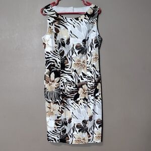 Julian Taylor Tan Flowered Dress W Back Opening Size 12